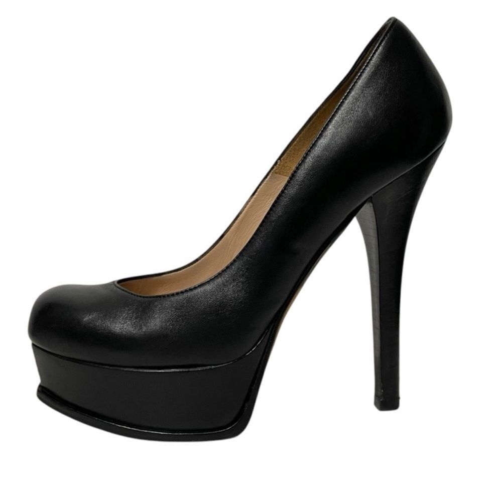 FENDI Fendista Leather Gold Logo Platform Heels 37 - Picture 6 of 16